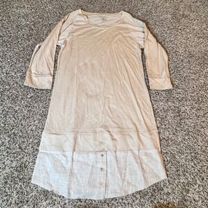 LA Relaxed Tunic Dress Small Beige Tencel Organic Cotton Linen Mixed Media USA